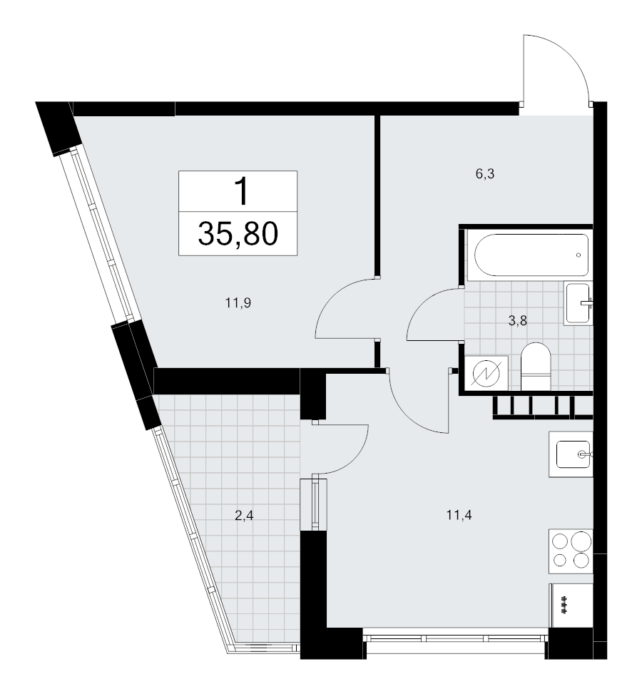 1 ккв 35,8 м²