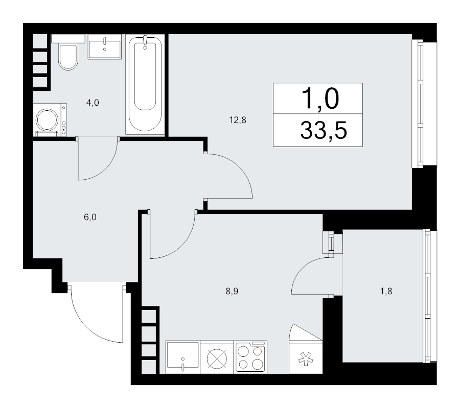 1 ккв 33,5 м²