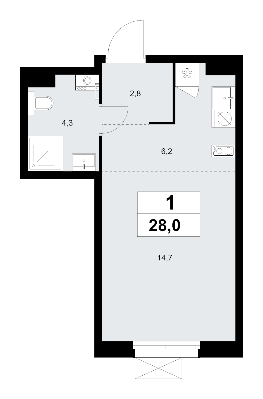 Студия 28 м²