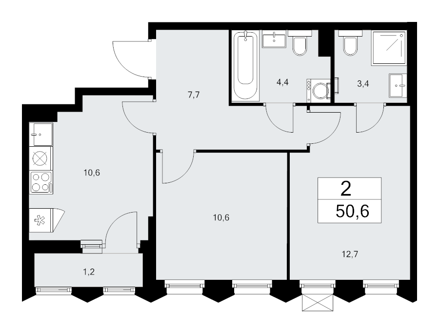 2 ккв 50,6 м²