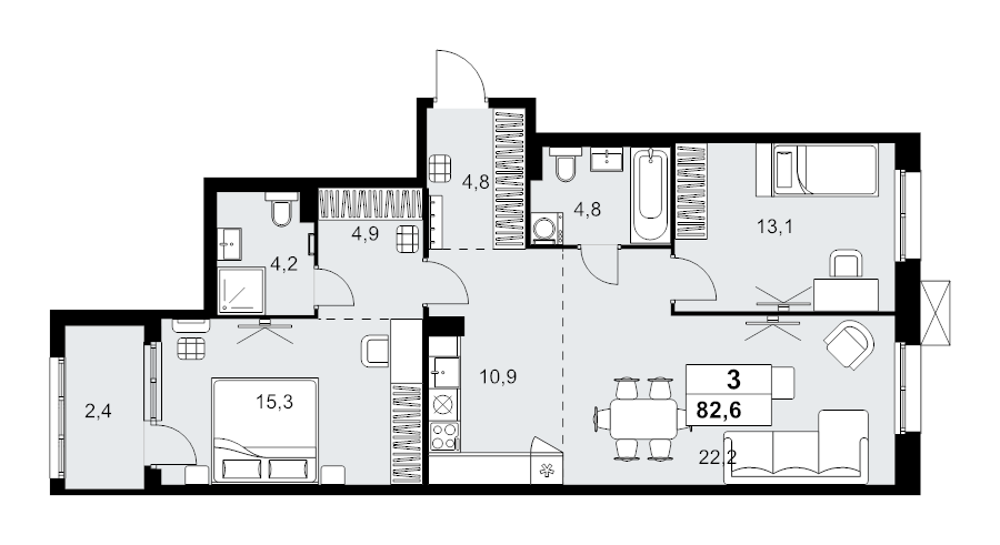 3 ккв (Евро) 82,6 м²
