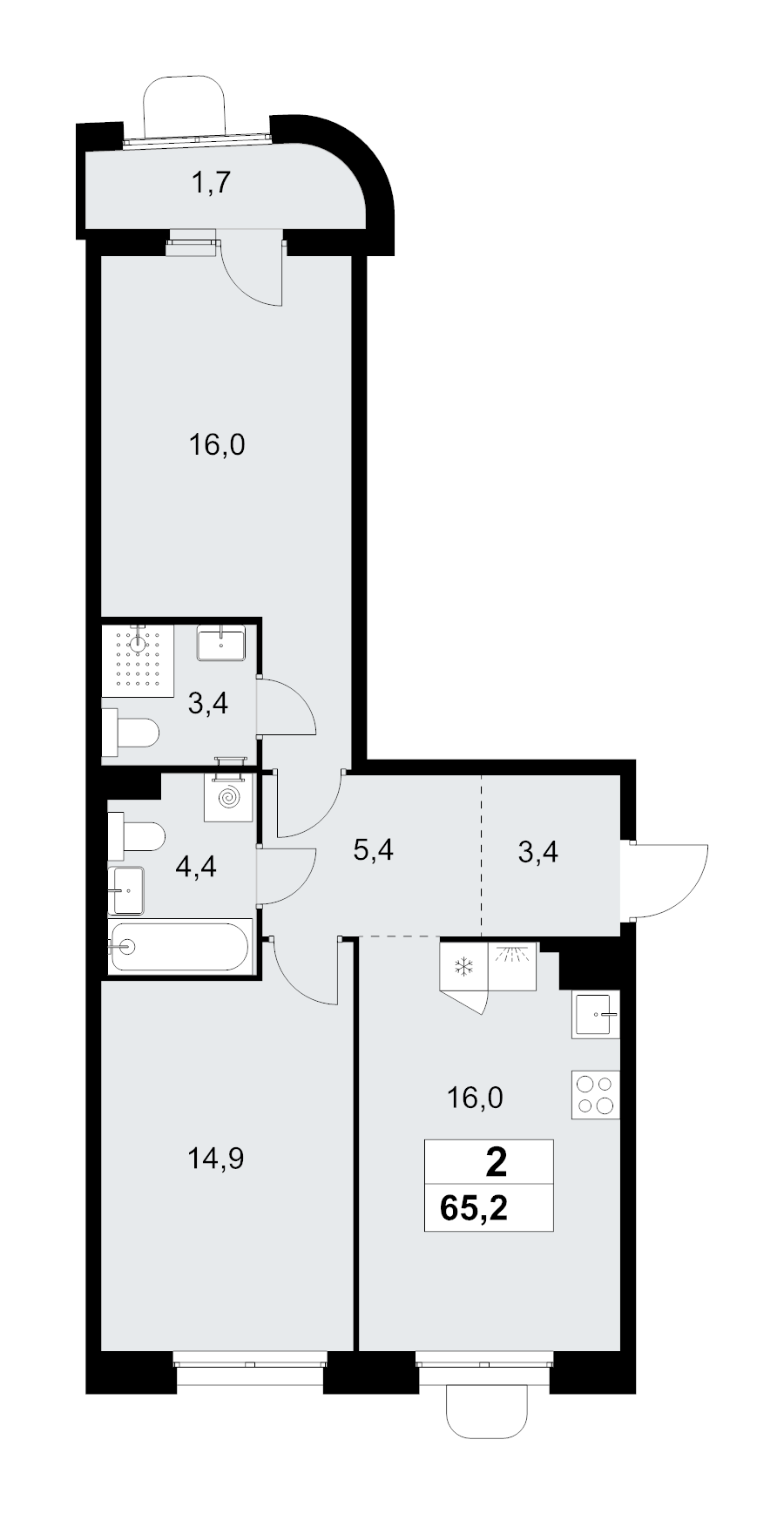 3 ккв (Евро) 65,2 м²