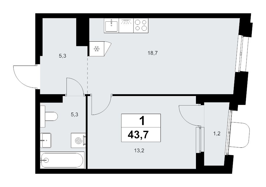 2 ккв (Евро) 43,7 м²