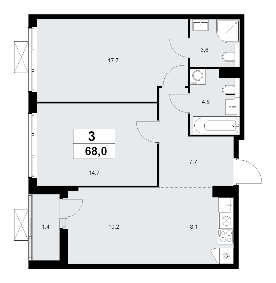3 ккв (Евро) 67,8 м²