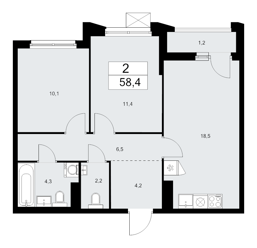 3 ккв (Евро) 58,4 м²