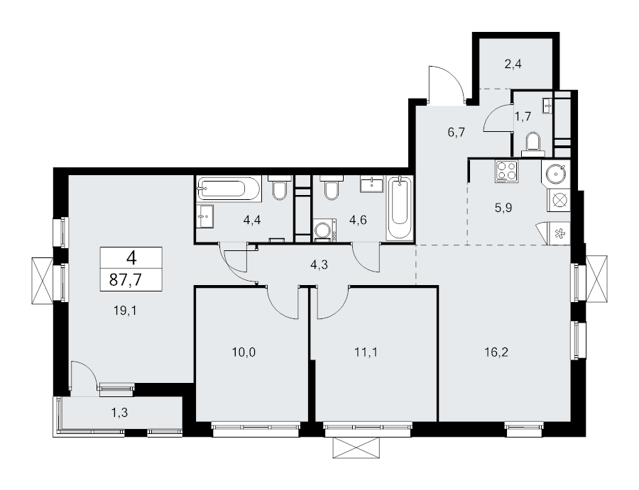 4 ккв (Евро) 87,7 м²