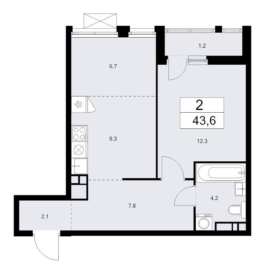 2 ккв (Евро) 43,6 м²