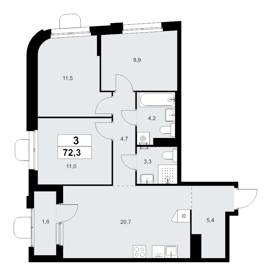 4 ккв (Евро) 72,3 м²