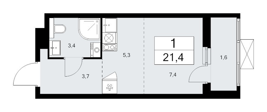 Студия 21,4 м²