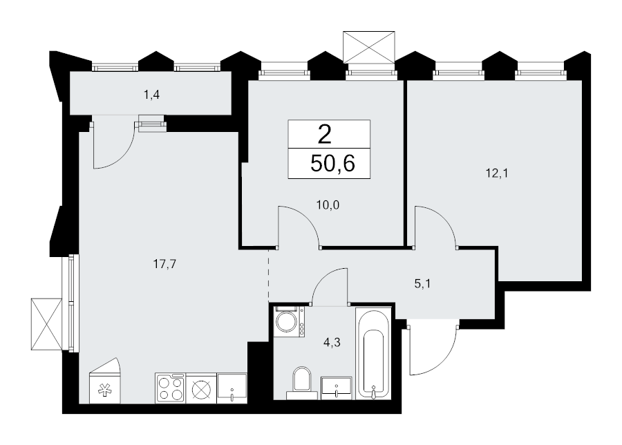 3 ккв (Евро) 50,6 м²