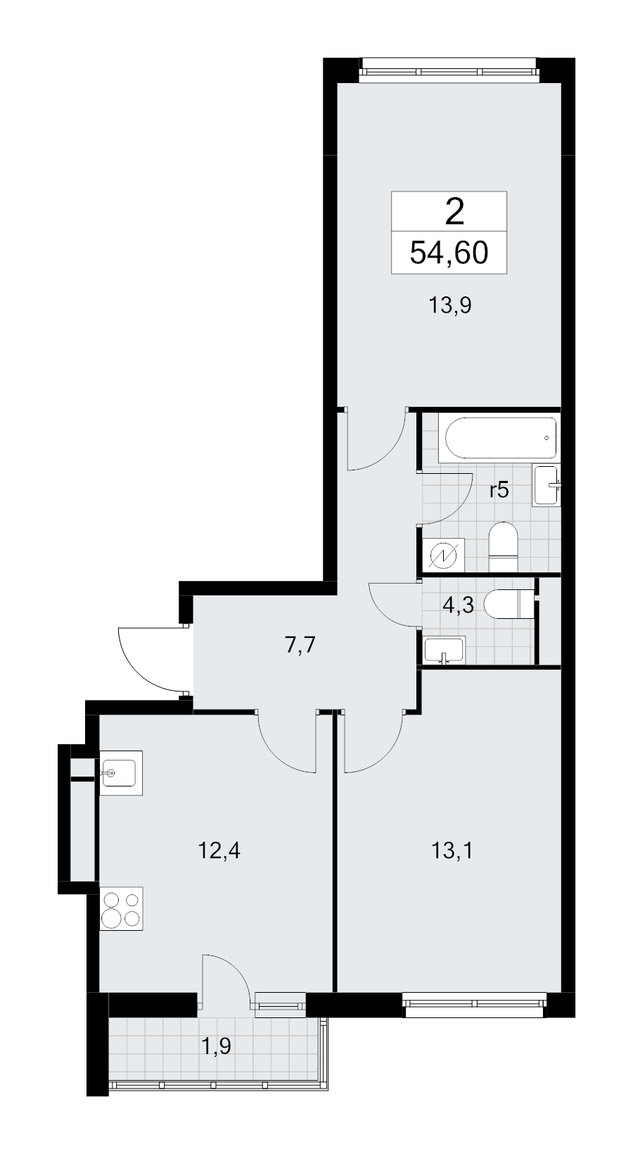 2 ккв 54,6 м²