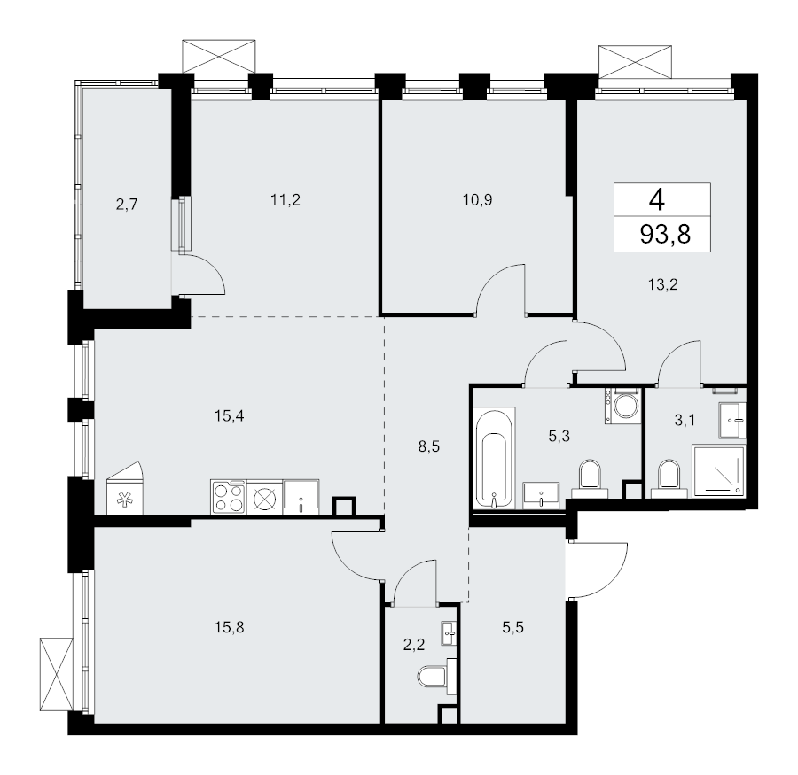 4 ккв (Евро) 93,8 м²