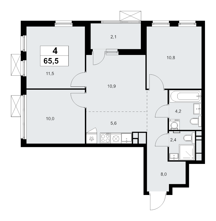 4 ккв (Евро) 65,5 м²