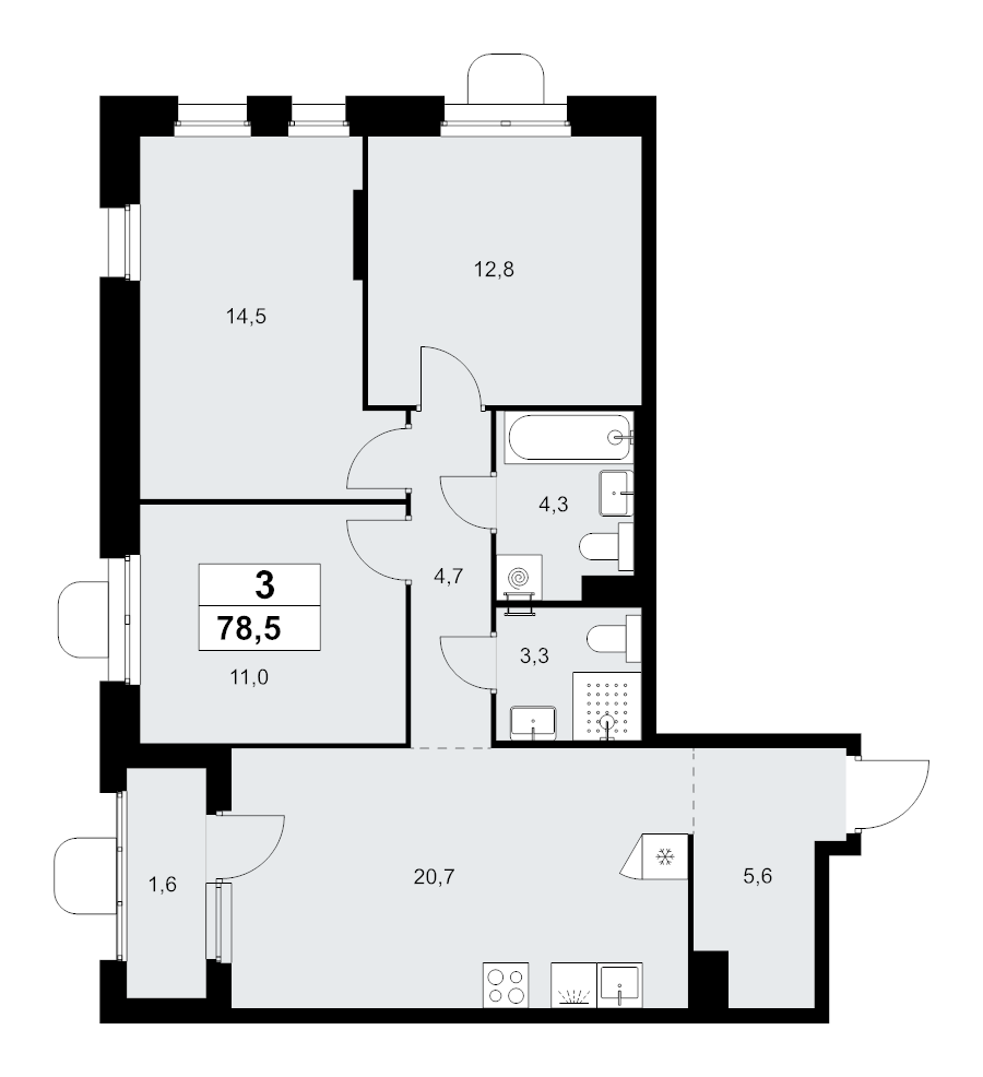 4 ккв (Евро) 78,5 м²