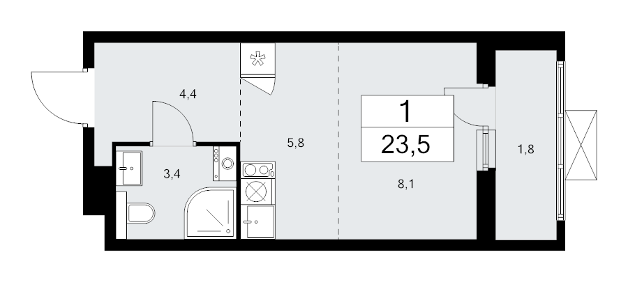 Студия 23,4 м²