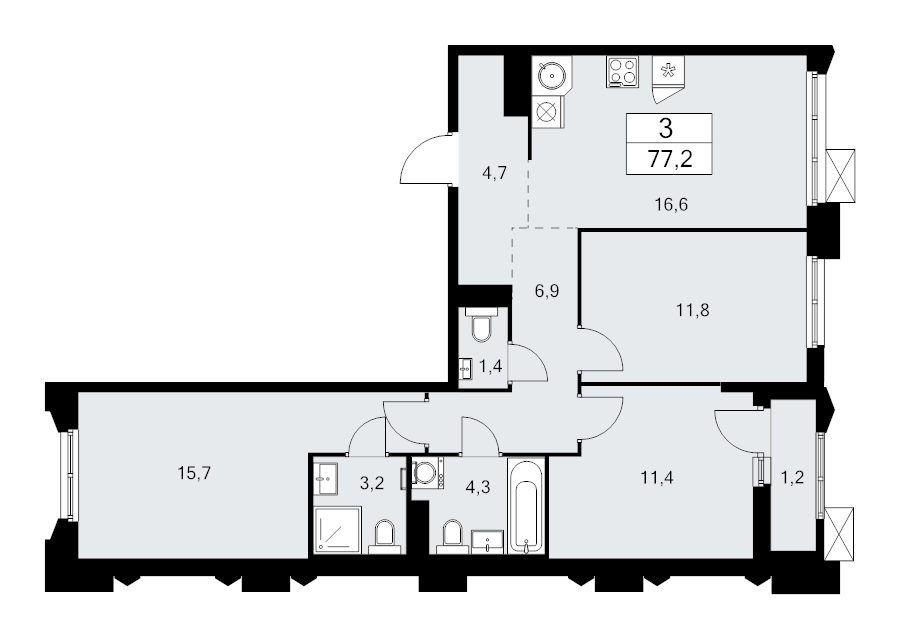 4 ккв (Евро) 77,2 м²