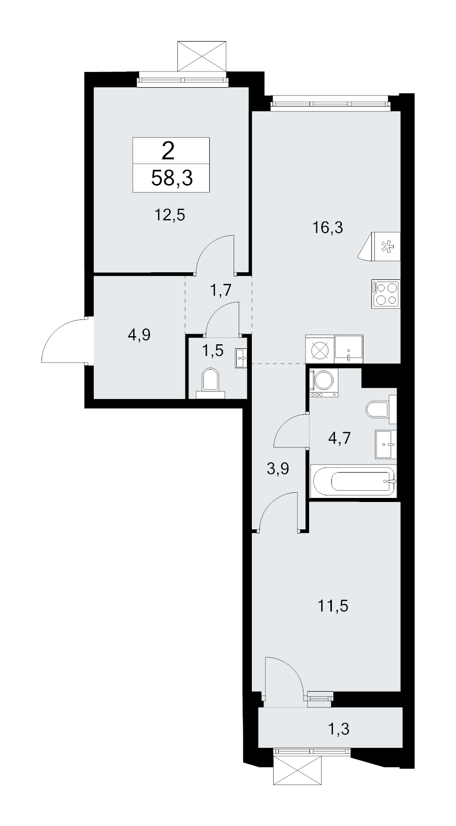 3 ккв (Евро) 58,3 м²