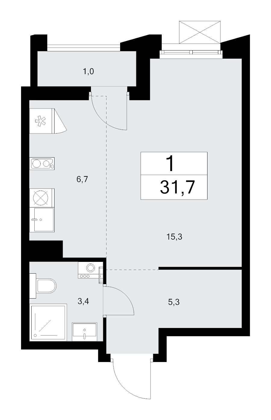Студия 31,7 м²