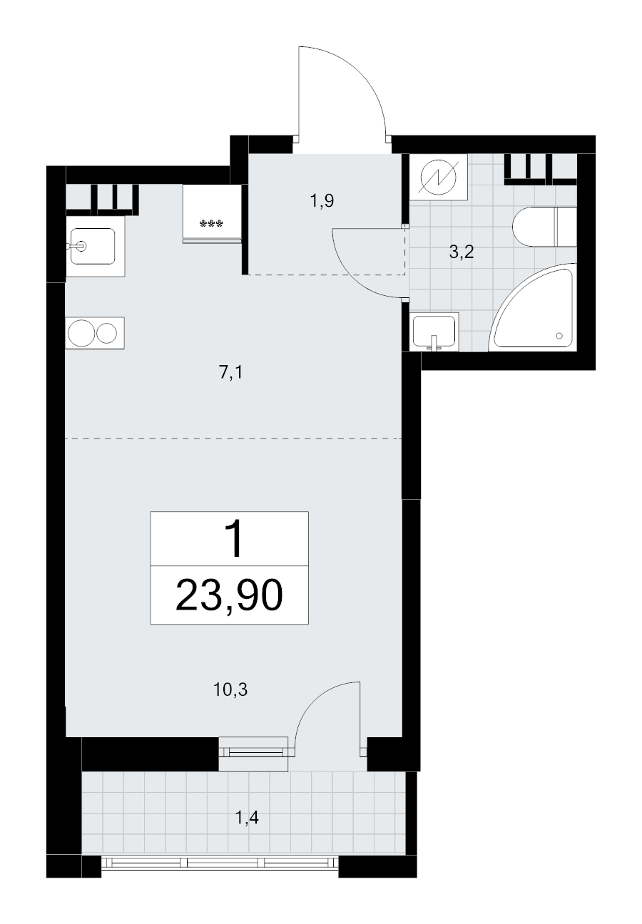Студия 23,9 м²