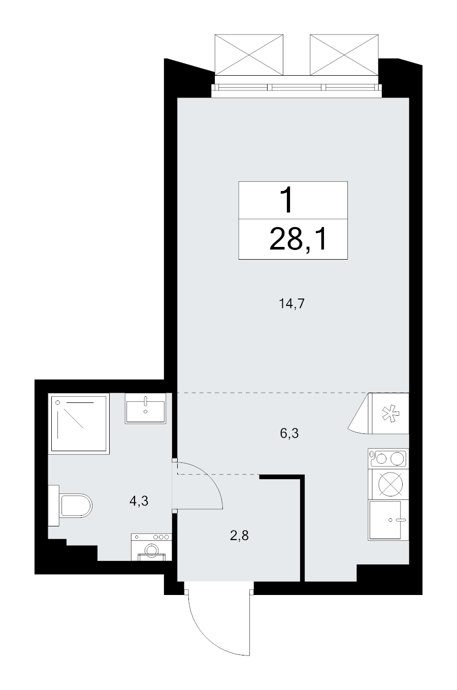 Студия 28,1 м²