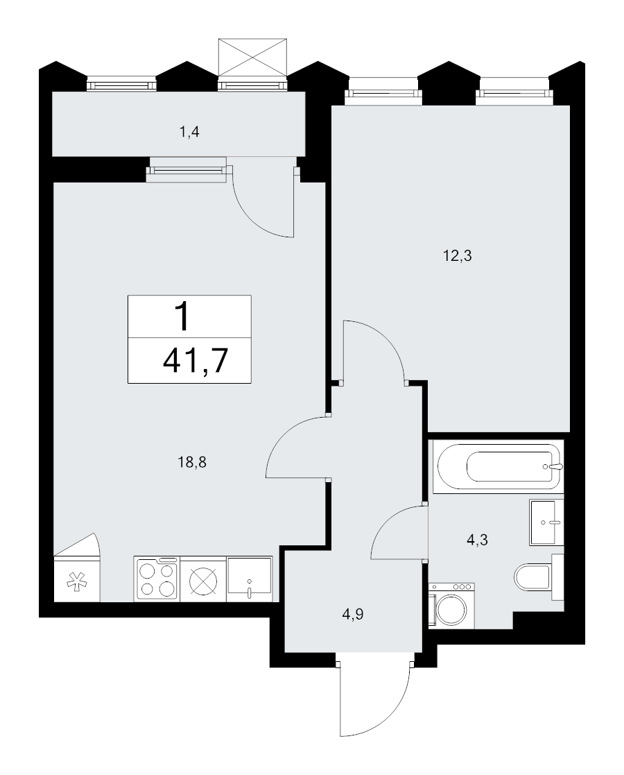 2 ккв (Евро) 41,7 м²