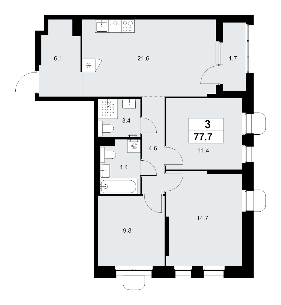 4 ккв (Евро) 77,7 м²