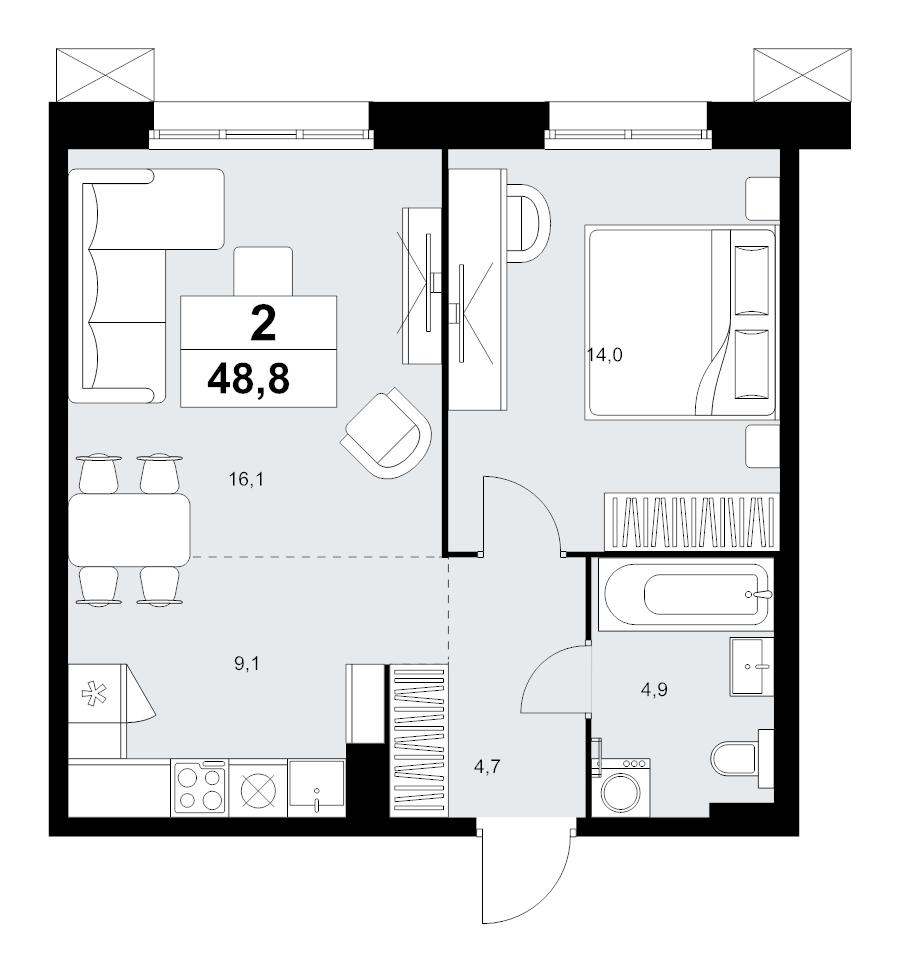 2 ккв (Евро) 48,8 м²