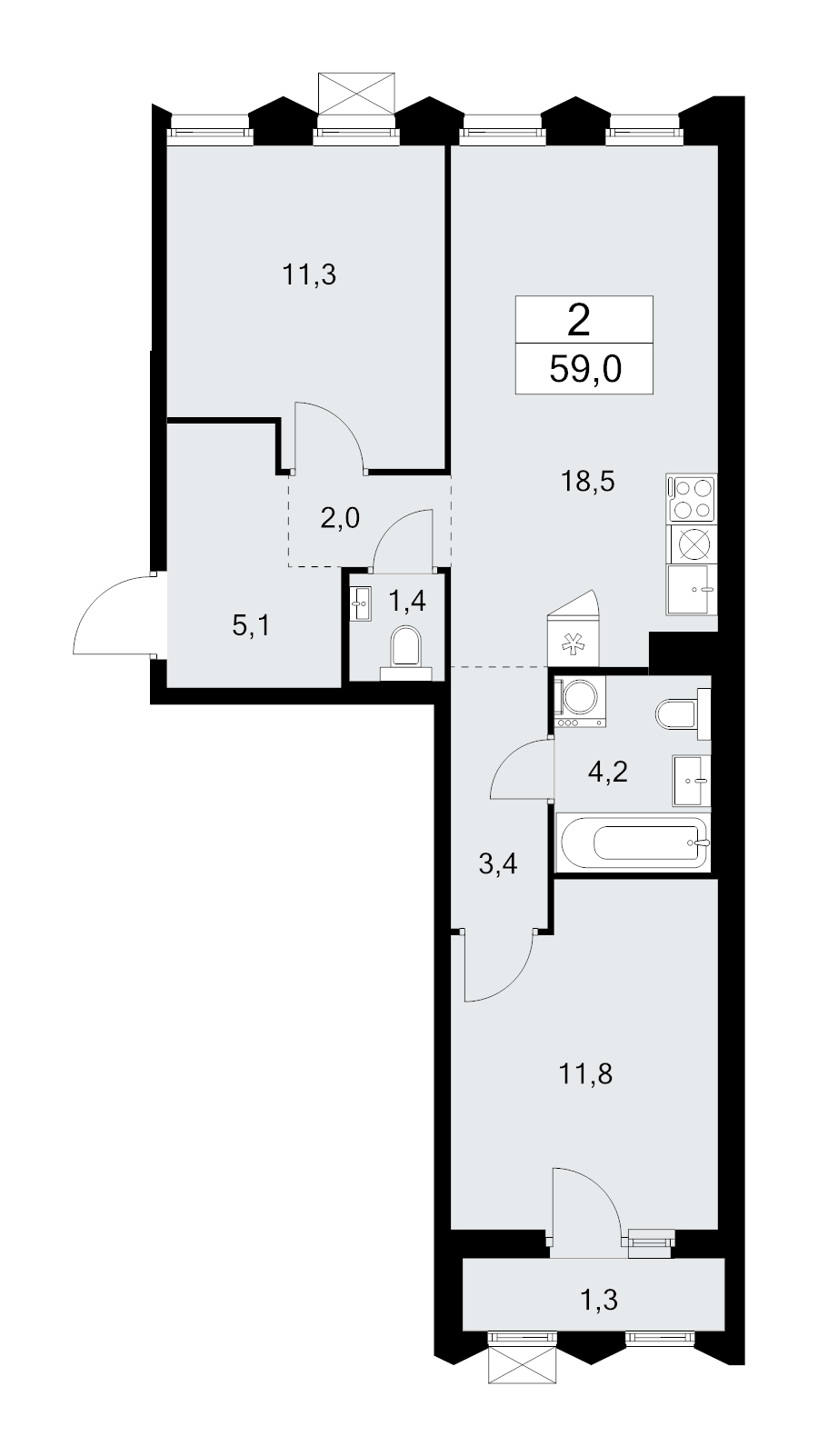 3 ккв (Евро) 59 м²