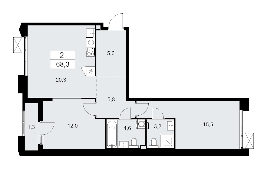 3 ккв (Евро) 68,3 м²