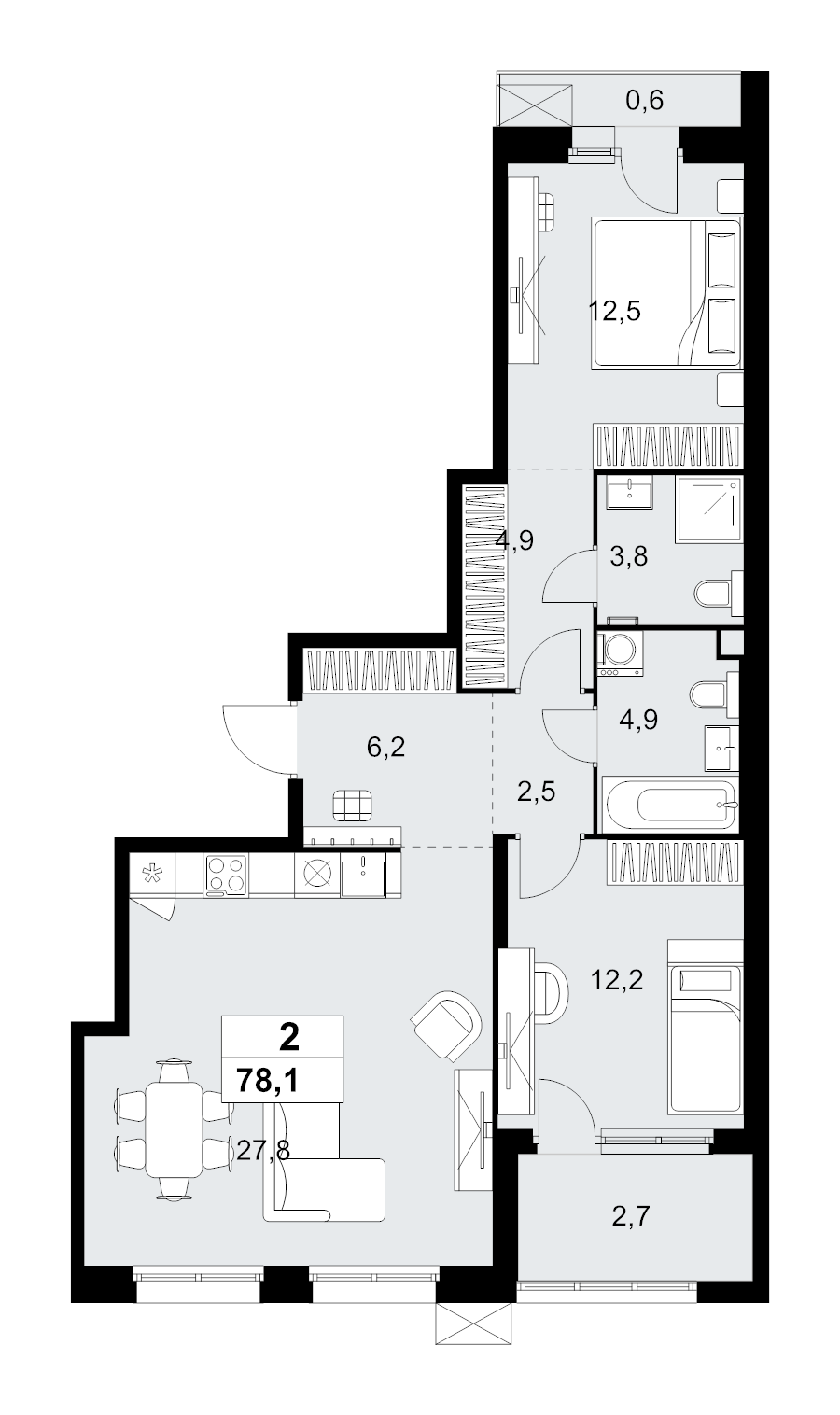 3 ккв (Евро) 78,1 м²