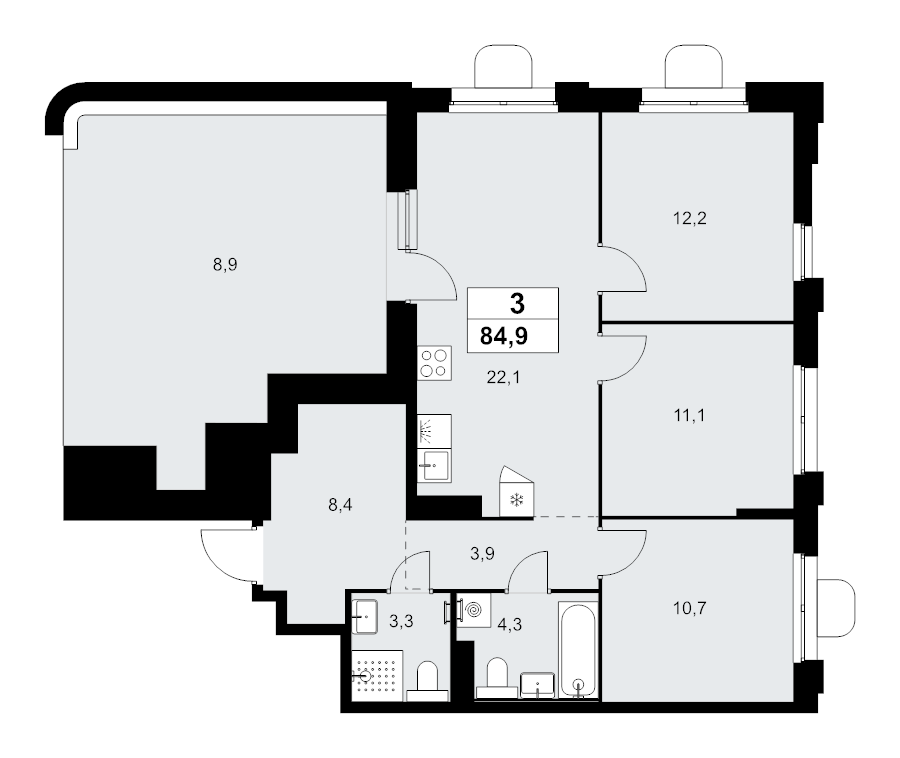 4 ккв (Евро) 84,9 м²