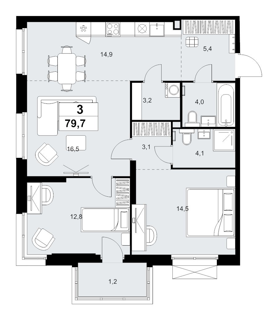3 ккв (Евро) 79,7 м²