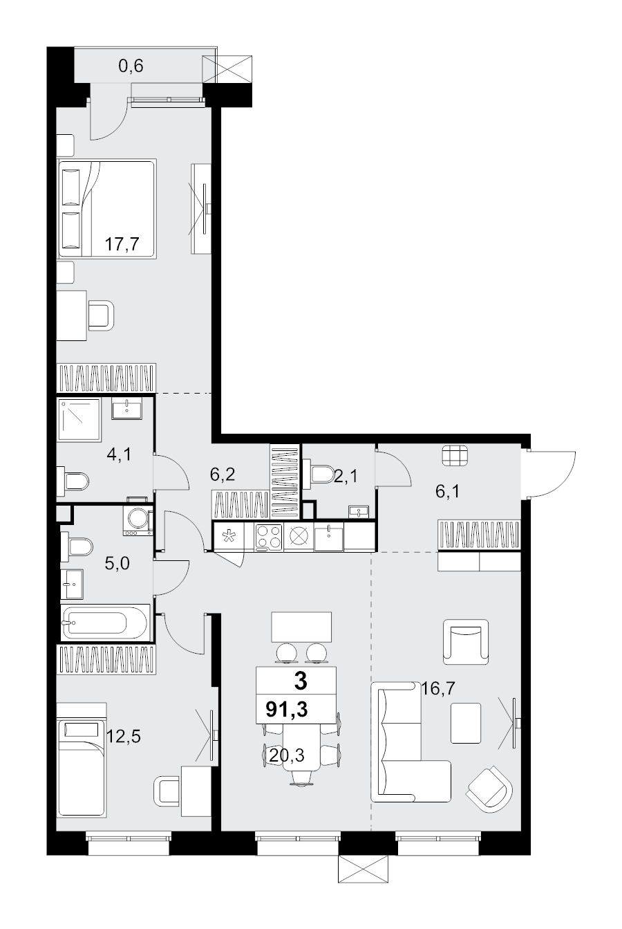 3 ккв (Евро) 91,3 м²