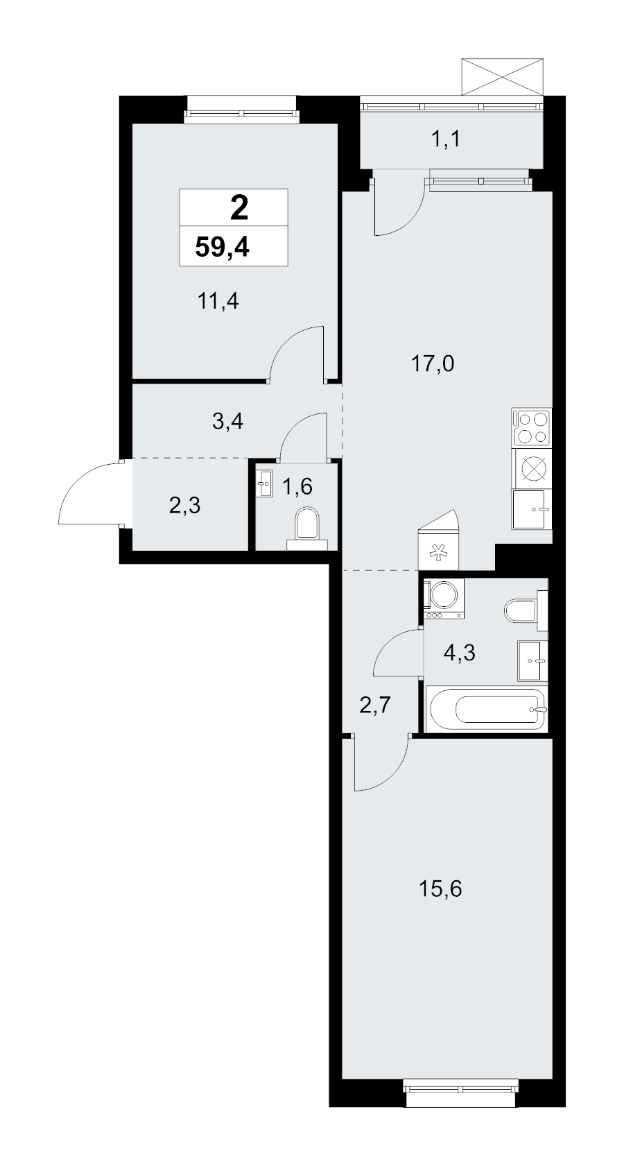 3 ккв (Евро) 59,4 м²