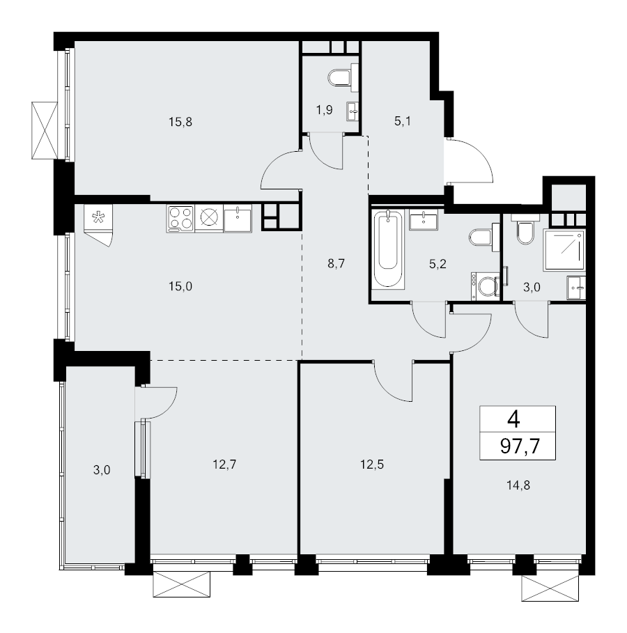4 ккв (Евро) 97,7 м²