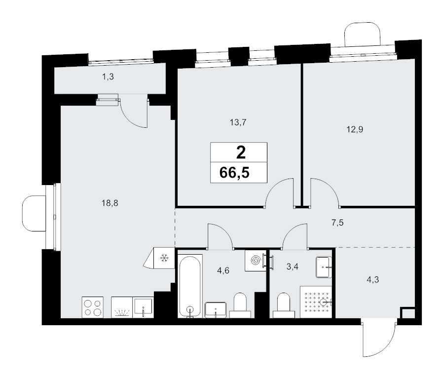 3 ккв (Евро) 66,5 м²