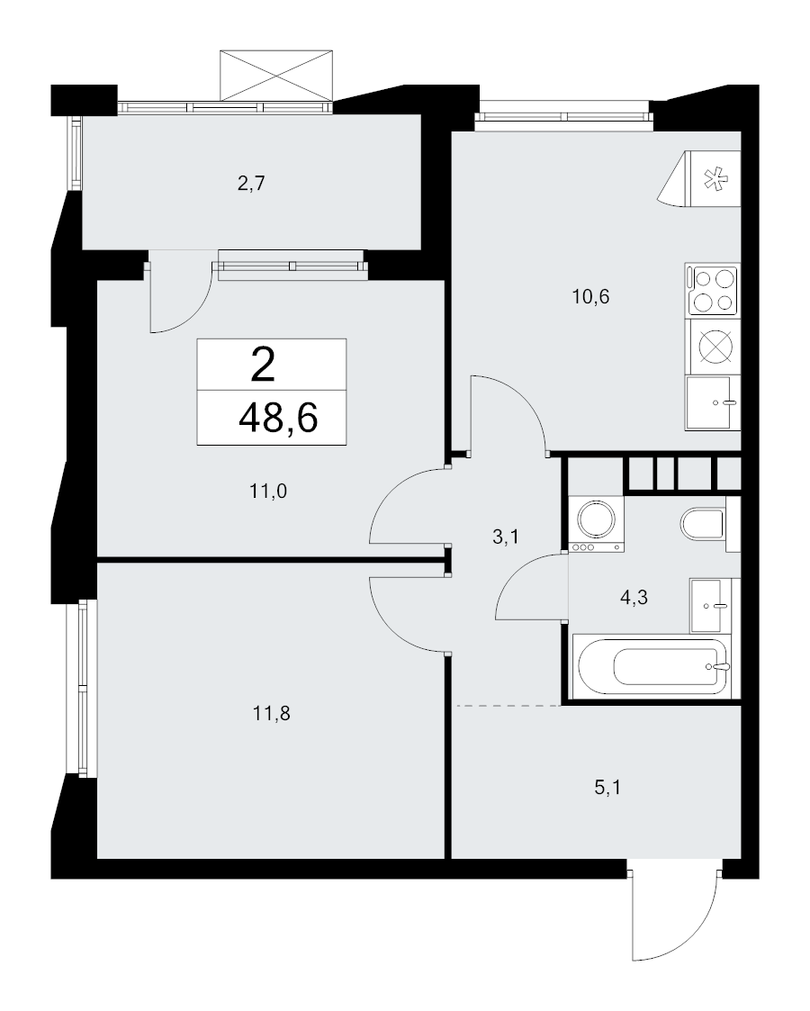 2 ккв 48,6 м²