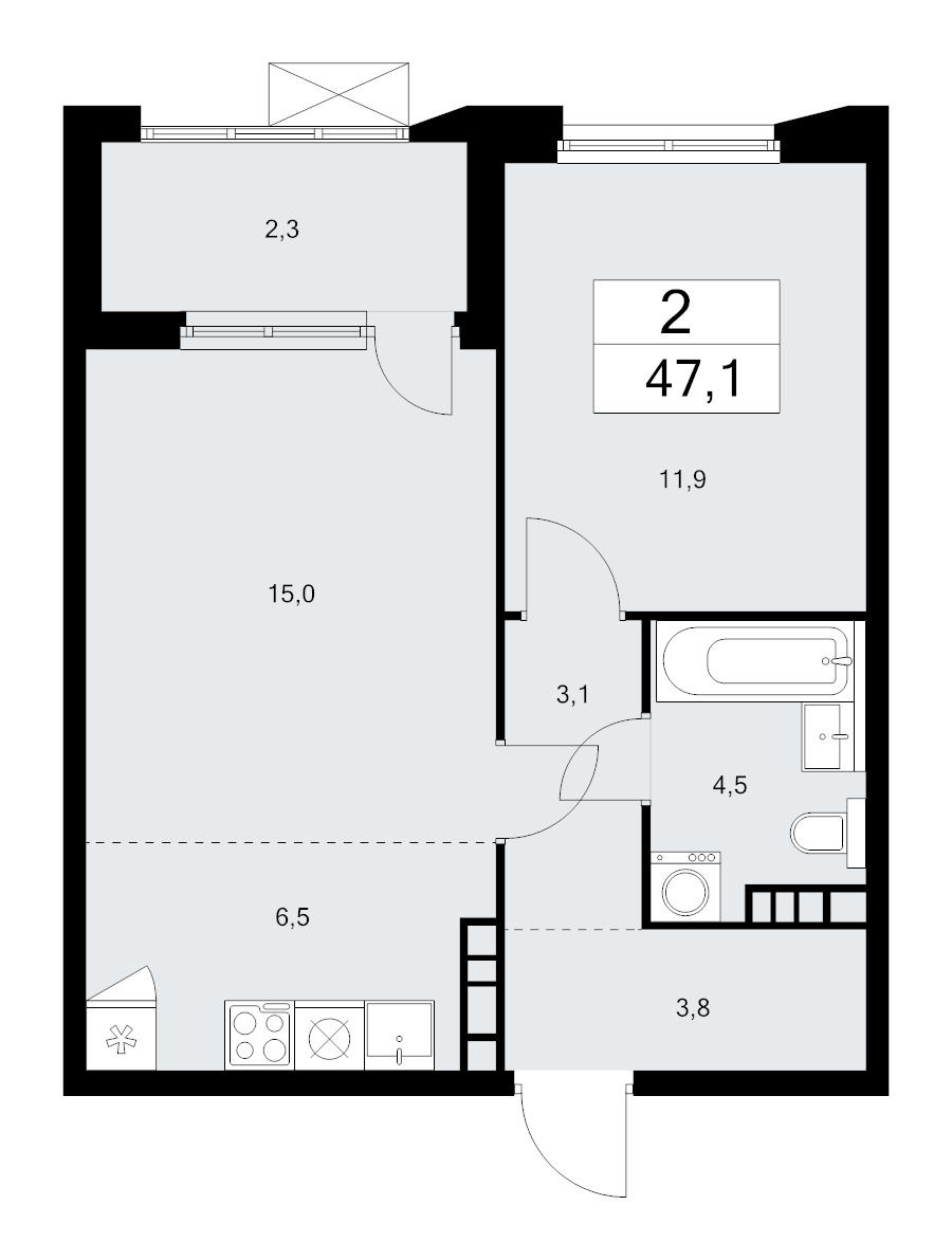 2 ккв (Евро) 47,1 м²