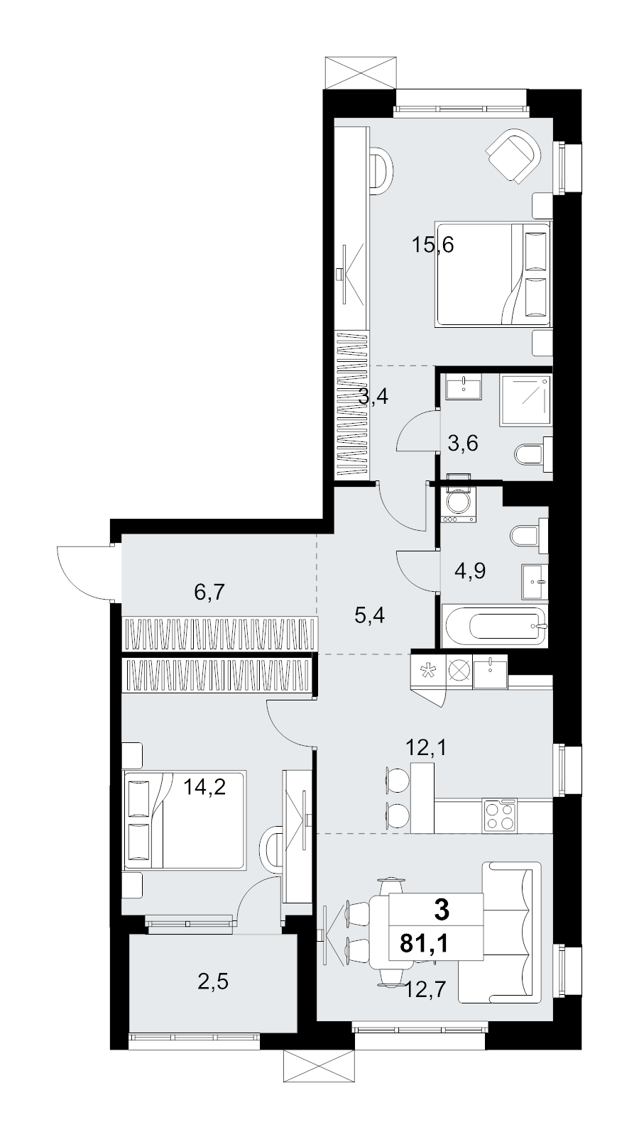 3 ккв (Евро) 81,1 м²