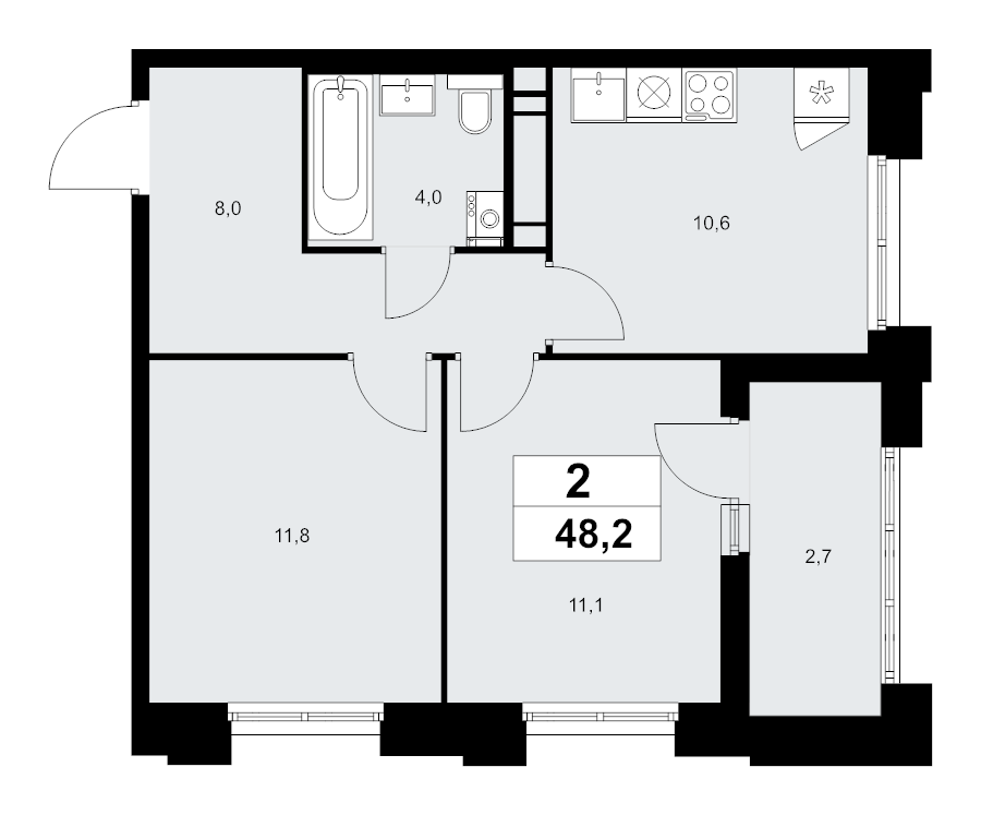2 ккв 48,2 м²