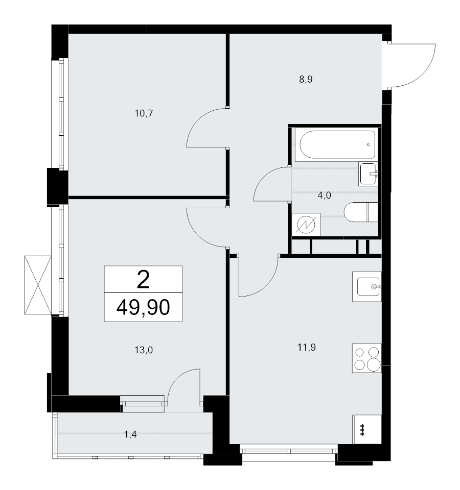 2 ккв 49,9 м²