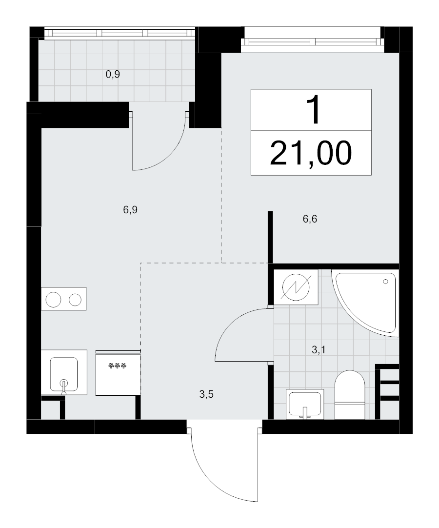 Студия 21 м²