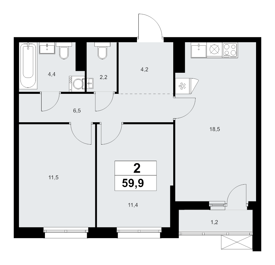 3 ккв (Евро) 59,9 м²