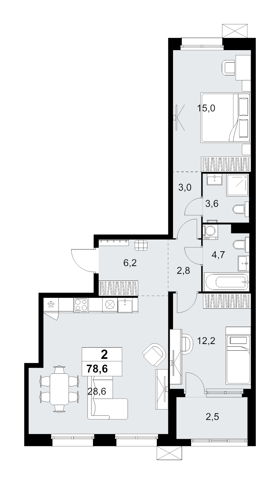 3 ккв (Евро) 78,6 м²