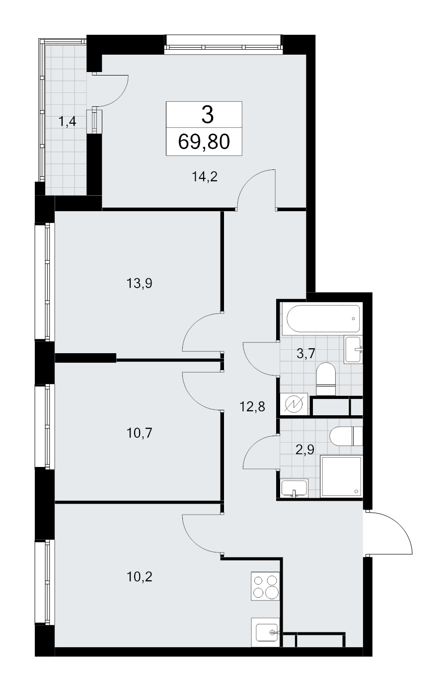 3 ккв 69,8 м²