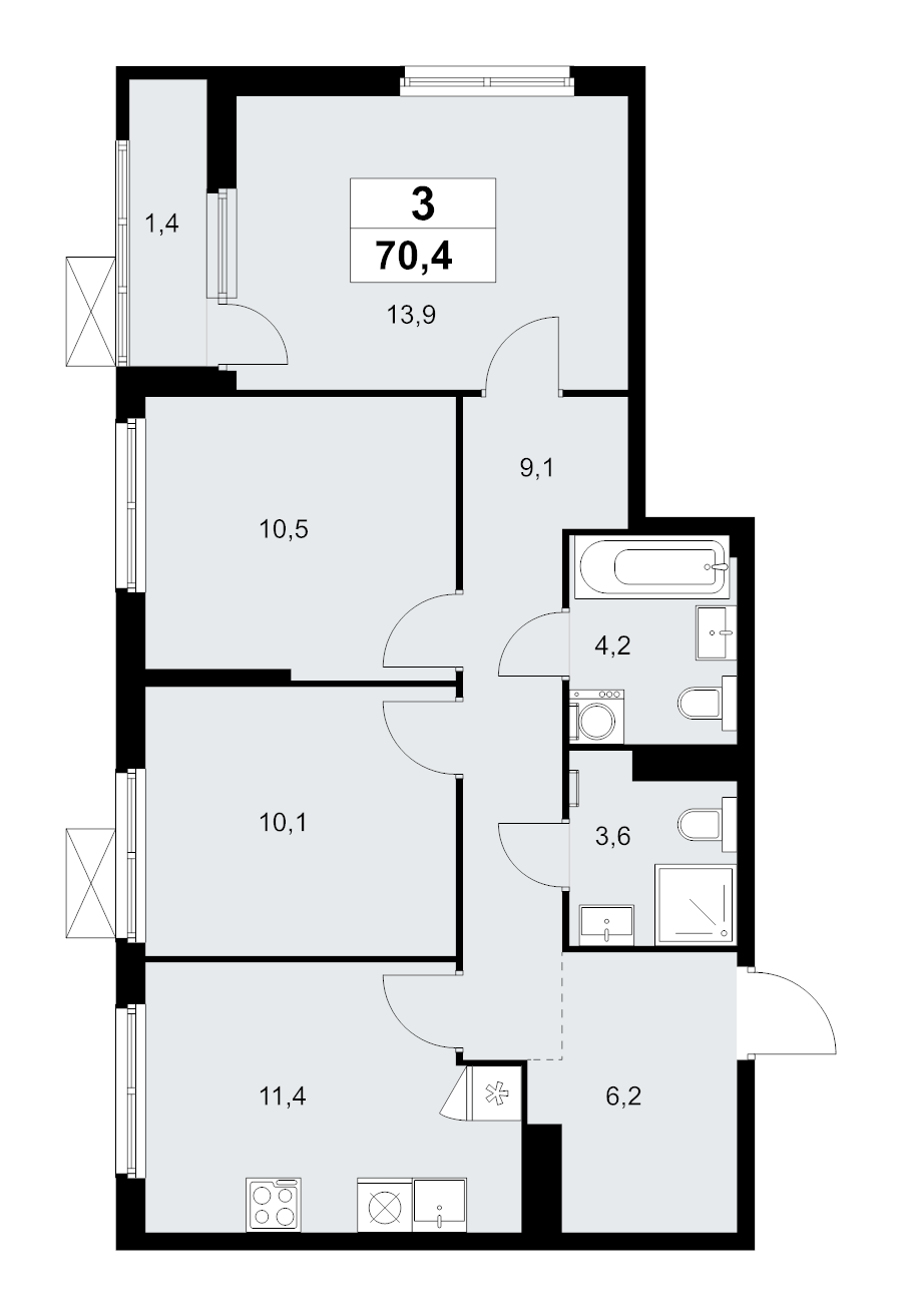 3 ккв 70,6 м²