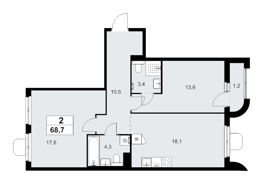 3 ккв (Евро) 68,7 м²