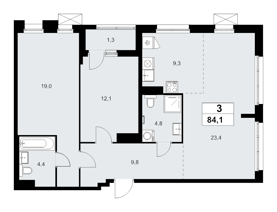 3 ккв (Евро) 84,1 м²