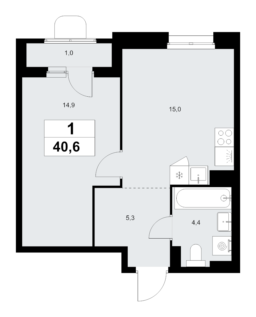2 ккв (Евро) 40,6 м²