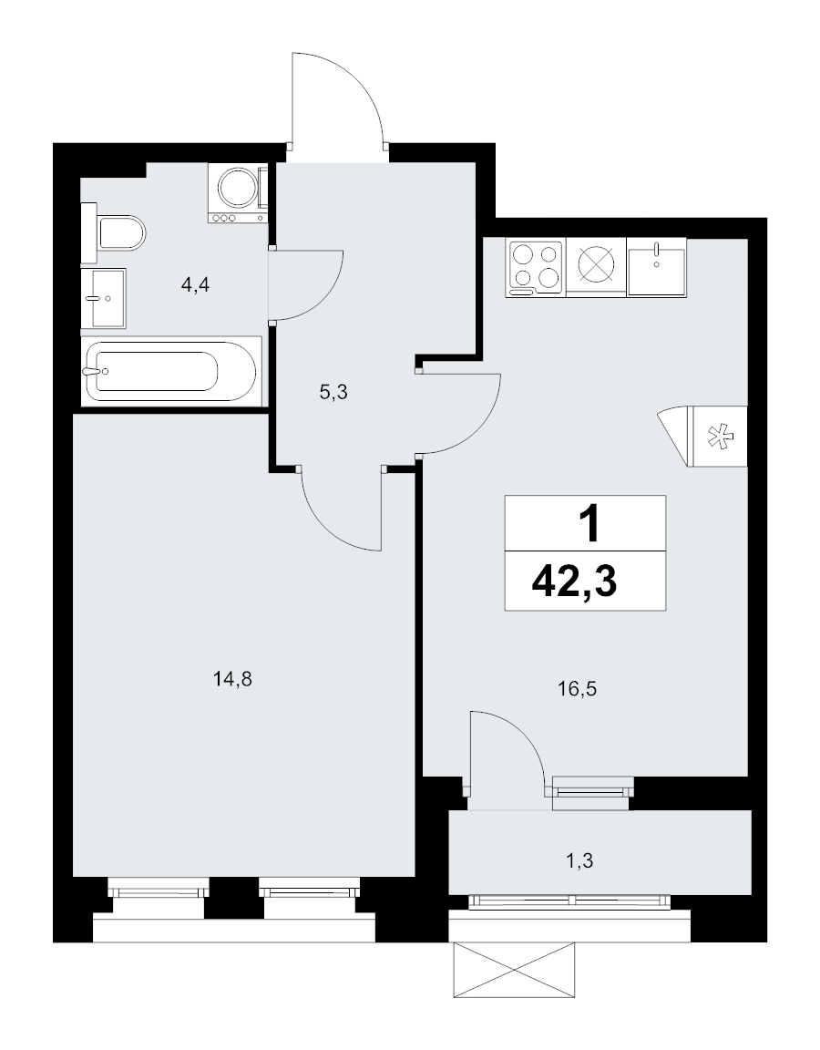 2 ккв (Евро) 42,3 м²